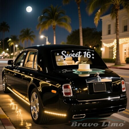 Black Rolls Royce Sweet Sixteen Limo With Cake On The Back Black Rolls Royce Sweet Sixteen Limo With Cake On The Back