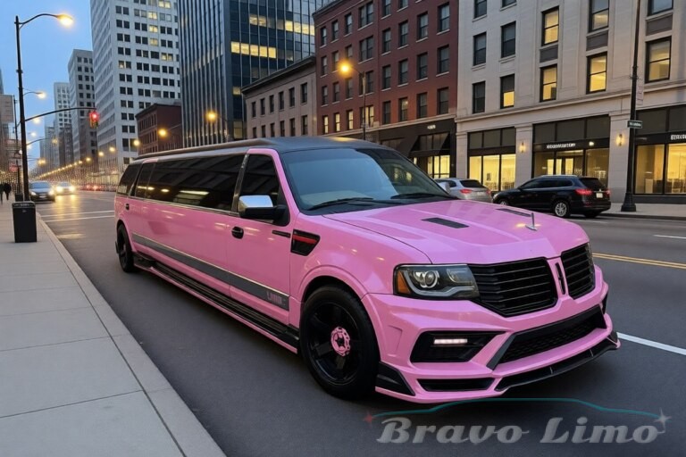 Pink Lincoln Navigator Limousine City Street 1