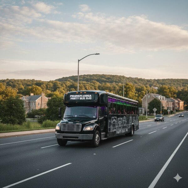 Black Pennsylvania Party Bus Pa Driving On A Highway
